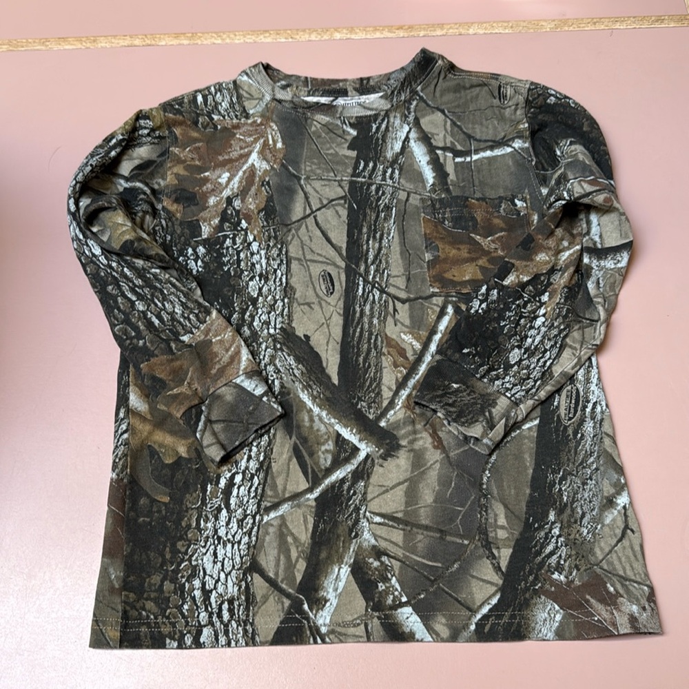 Brown and Green Camouflage Long Sleeve Tee for Outdoor Wear